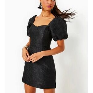 Lilly Pulitzer Morena Romper Womens 12 Black Puff Sleeve Jacquard Holiday Party‎